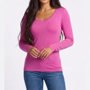 Woolx Layla V-Neck Long Sleeve Top Merino Wool in Pink XS